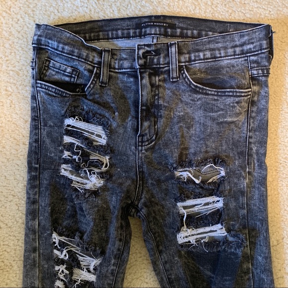 BLACK RIPPED ACID WASH JEANS - Picture 3 of 8